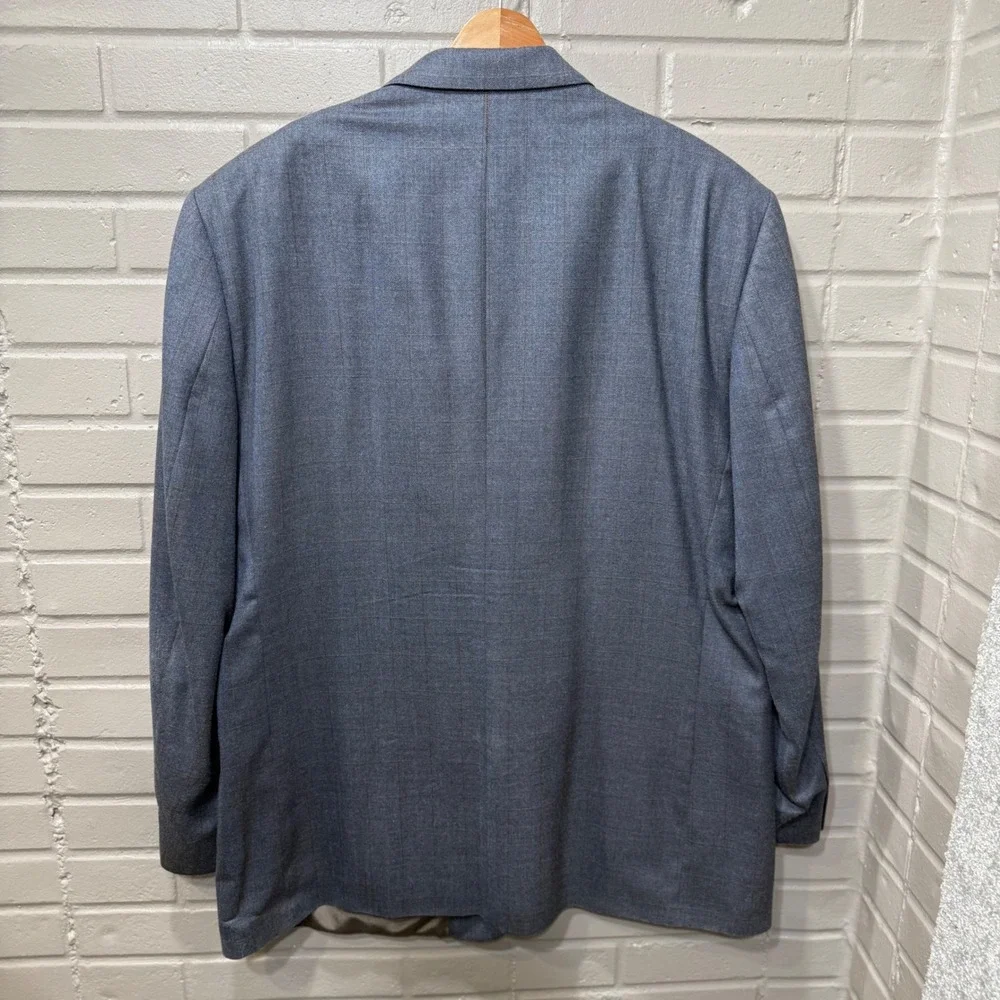 Oscar de la Renta Blue Silk Wool Windowpane Blazer 48L Linea 1 Sport Coat Preppy